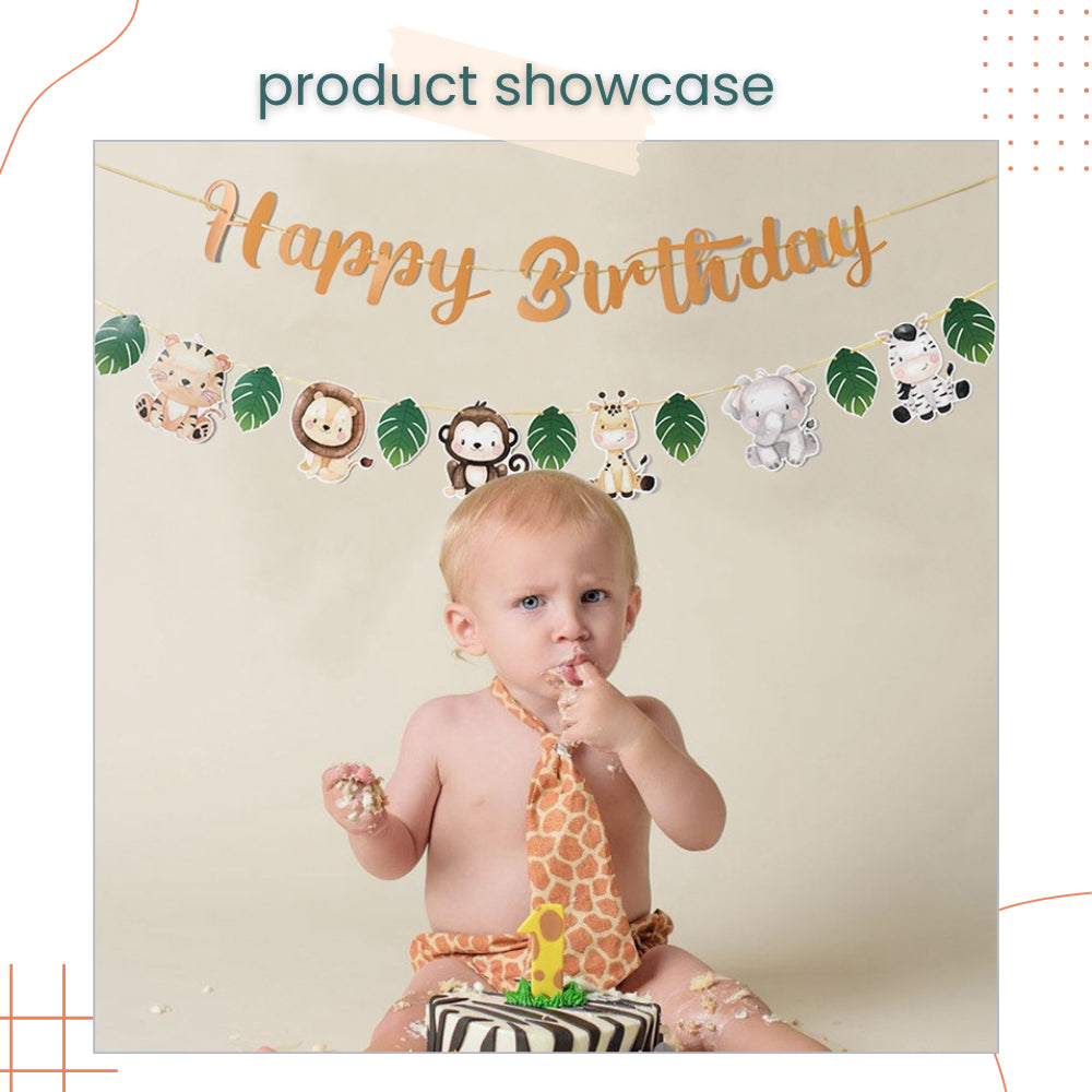 Safari Animal Theme 2 Line Happy Birthday Banner Garland for Birthday Party