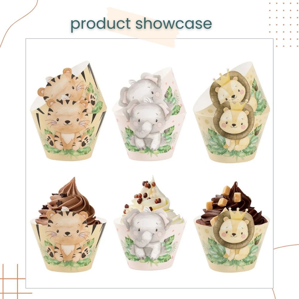 Safari Animal Theme 6 pcs Cupcake Wrapper Set for Birthday Party