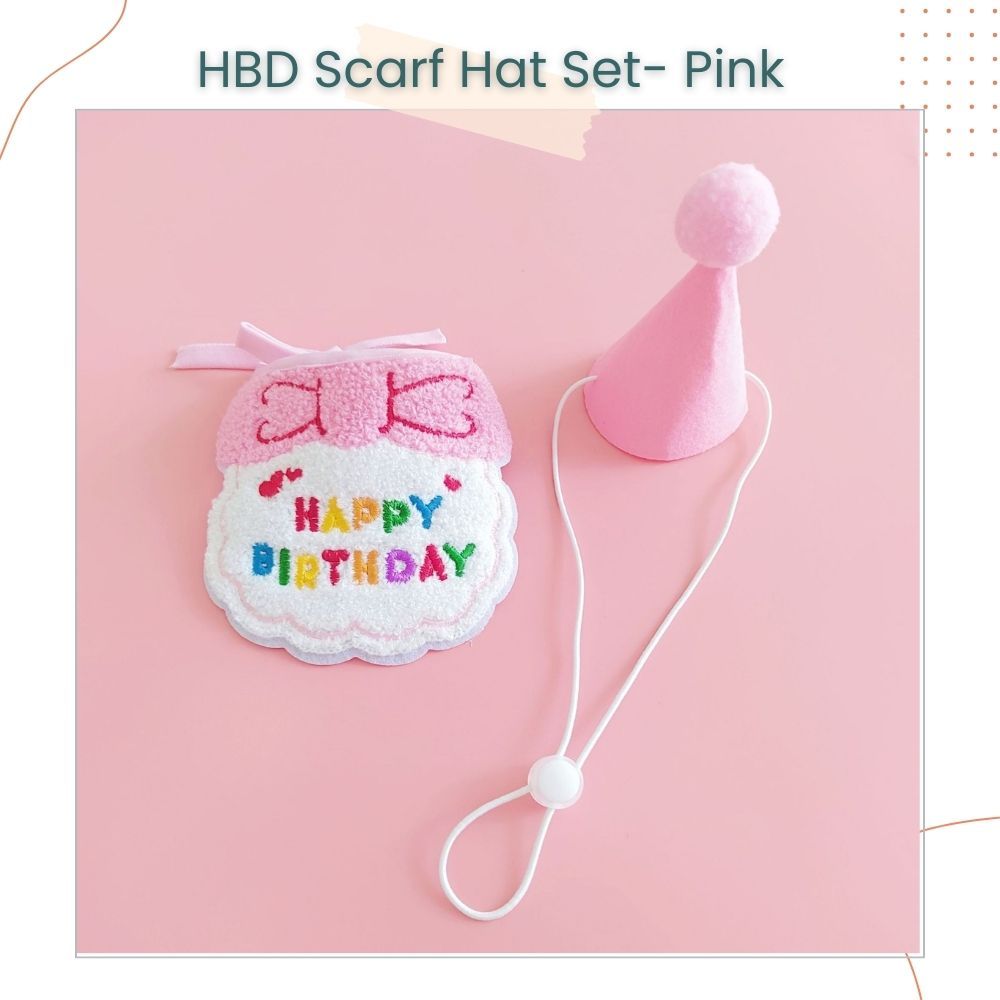 Korea Style Pets Dog Cat Colorful Birthday Scarft Hat Set for Pet's Birthday Costume