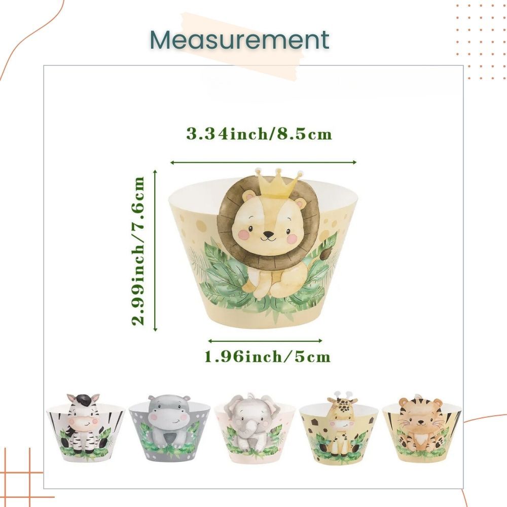 Safari Animal Theme 6 pcs Cupcake Wrapper Set for Birthday Party
