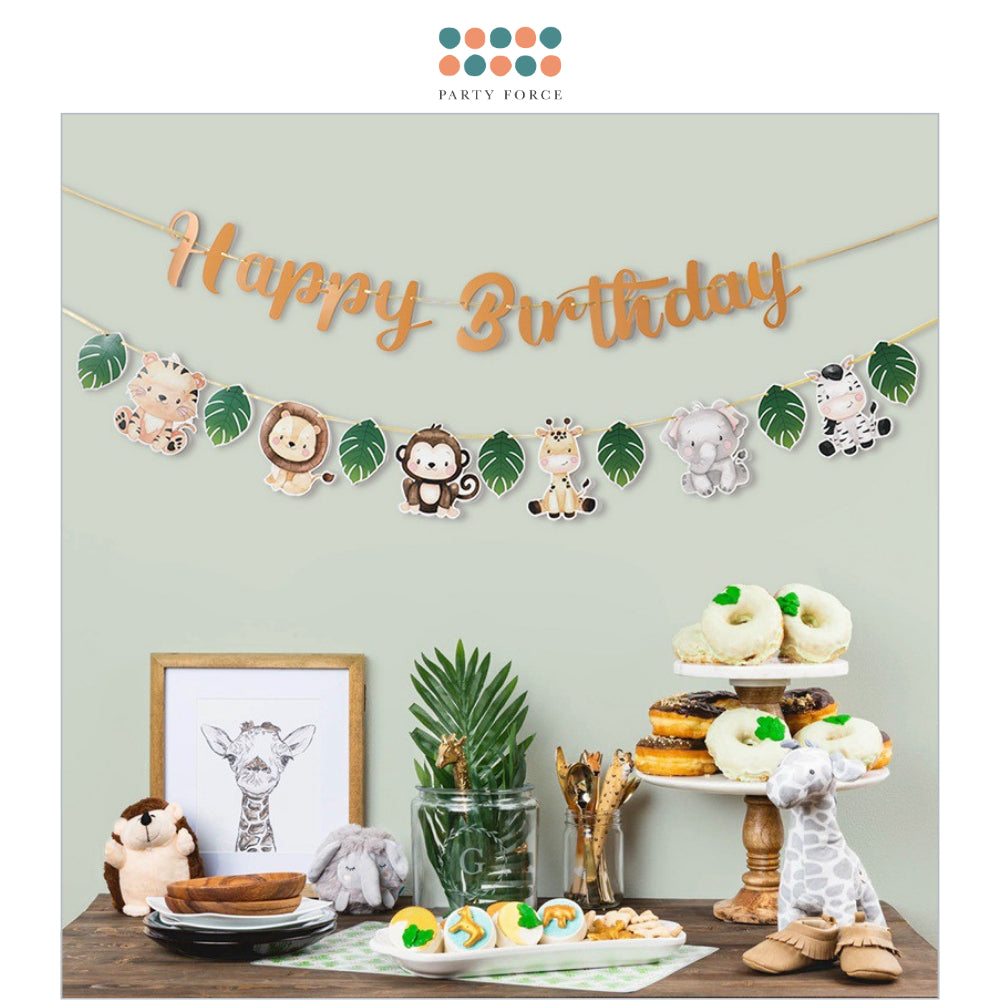 Safari Animal Theme 2 Line Happy Birthday Banner Garland for Birthday Party