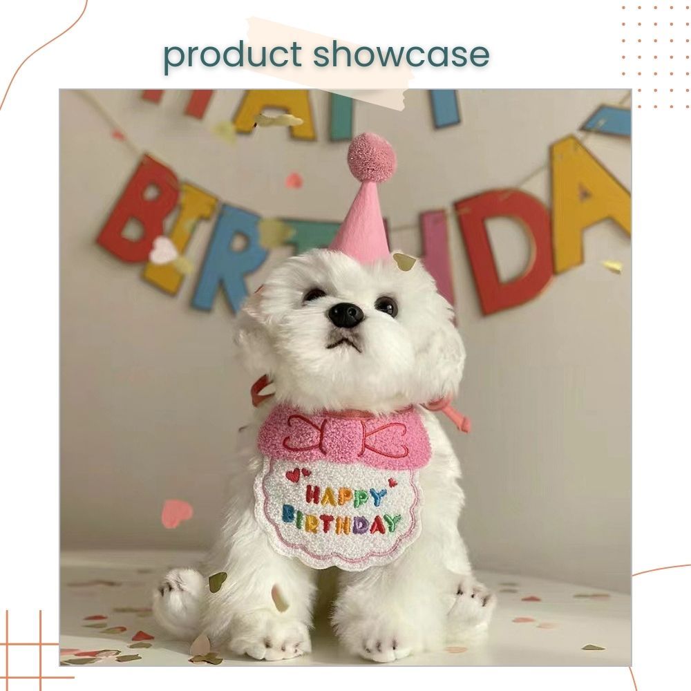 Korea Style Pets Dog Cat Colorful Birthday Scarft Hat Set for Pet's Birthday Costume