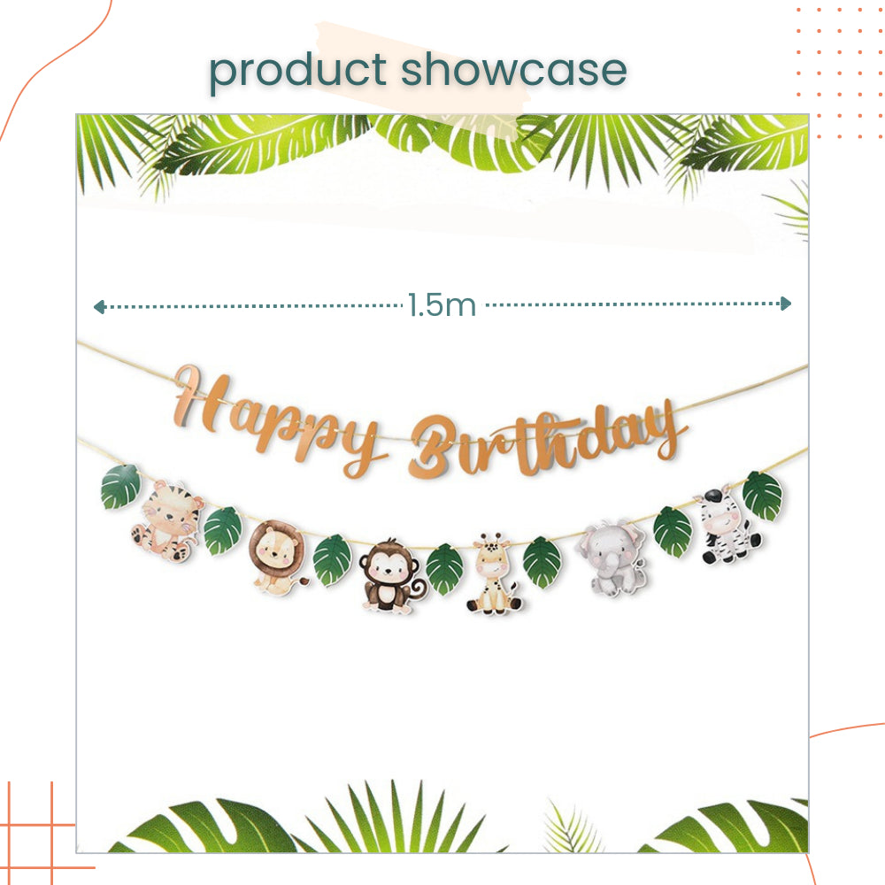 Safari Animal Theme 2 Line Happy Birthday Banner Garland for Birthday Party