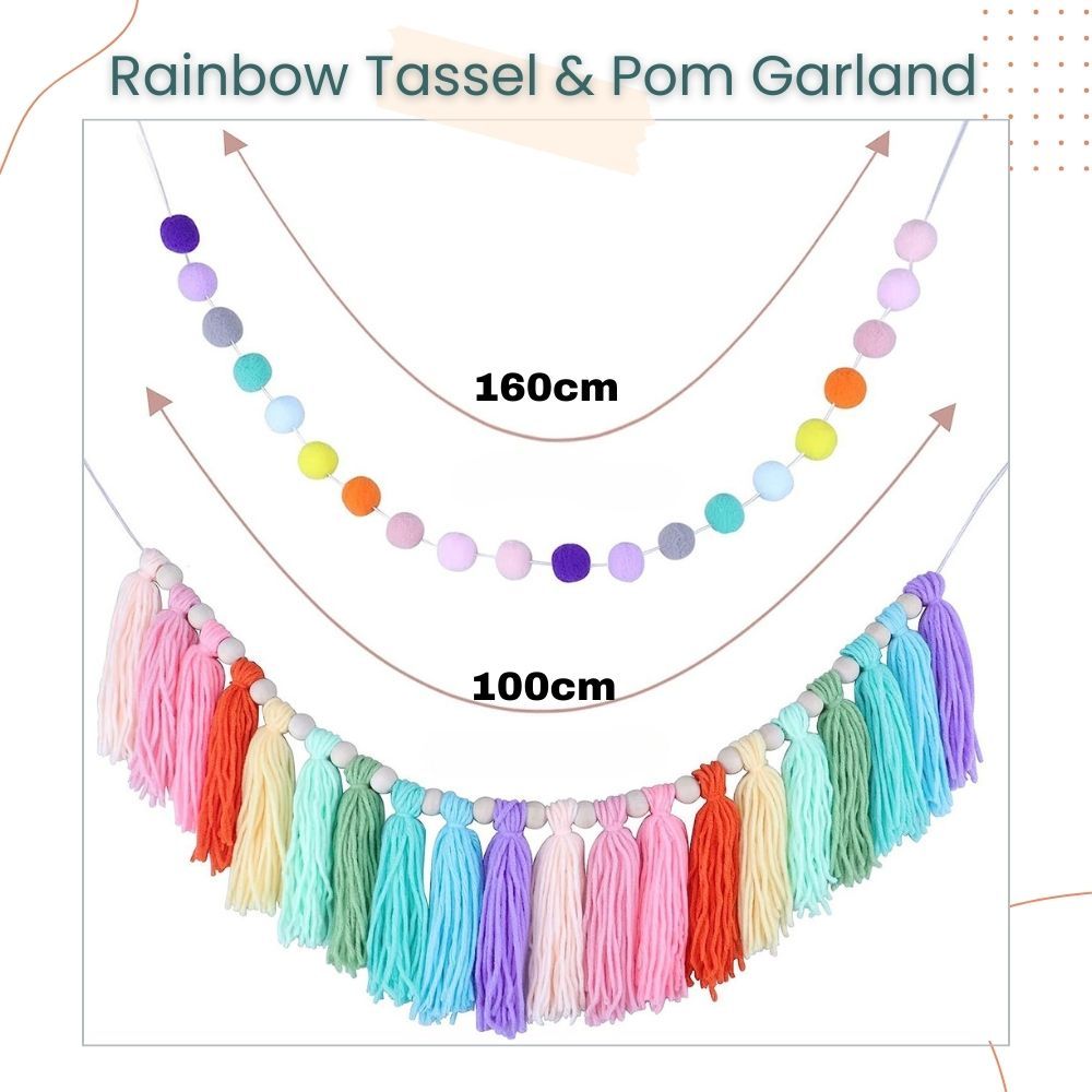 Rainbow Nordic Style Pom Pom Woolen Tassel Garland for Home Decoration Party