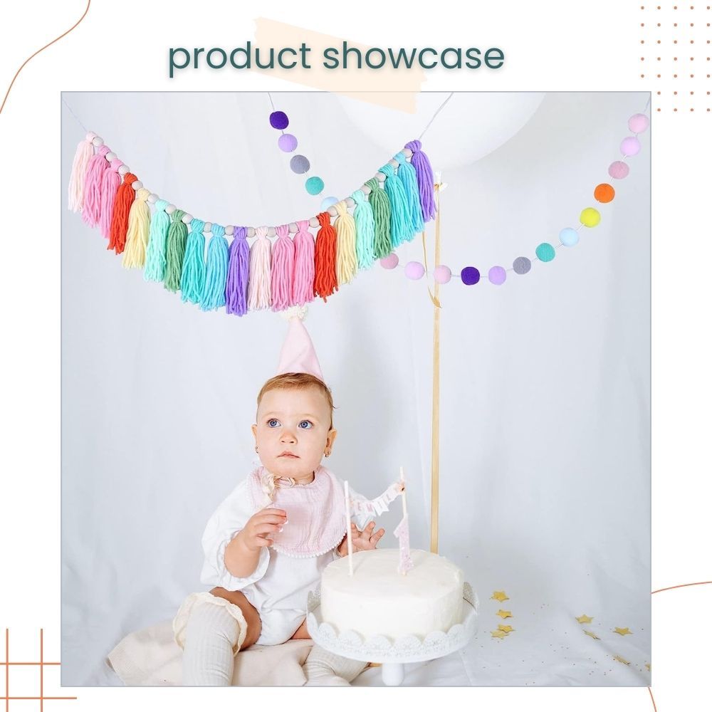 Rainbow Nordic Style Pom Pom Woolen Tassel Garland for Home Decoration Party