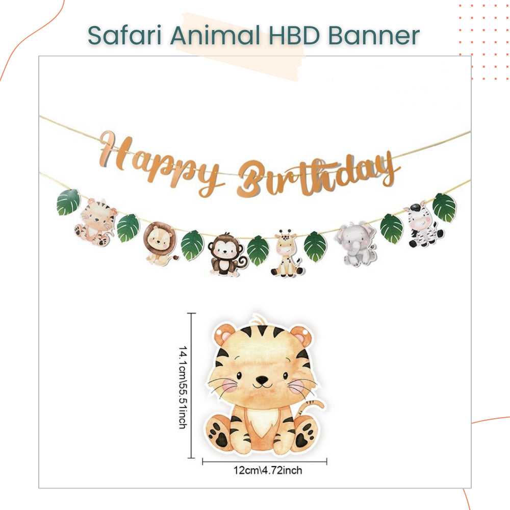Safari Animal Theme 2 Line Happy Birthday Banner Garland for Birthday Party