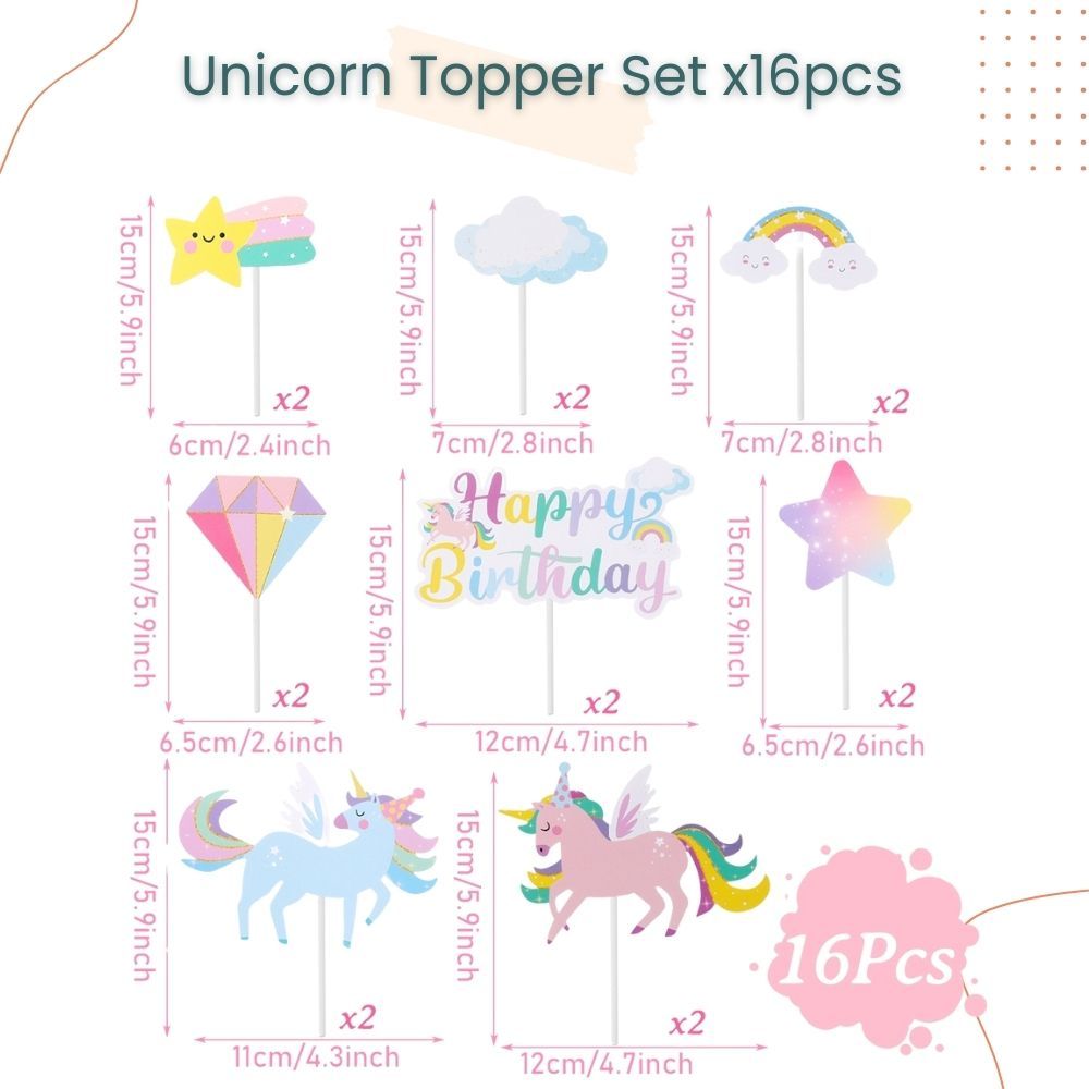 Kid Theme Unicorn Mermaid Animal Dinosaur Cupcake and Cake Topper Set for Birthday Party