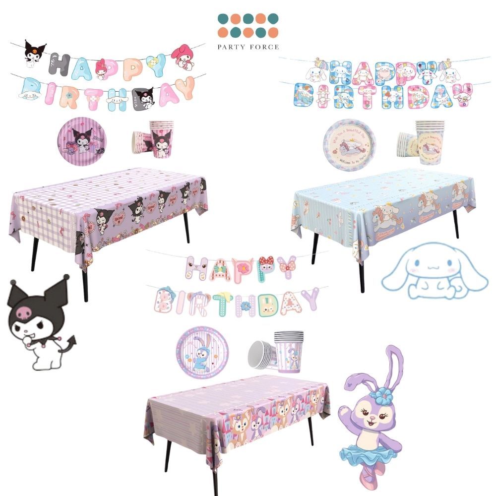 Sanrio Cinnamoroll Kuromi Disney StellaLou Disposable Tableware HBD Banner for Birthday Party Decoration