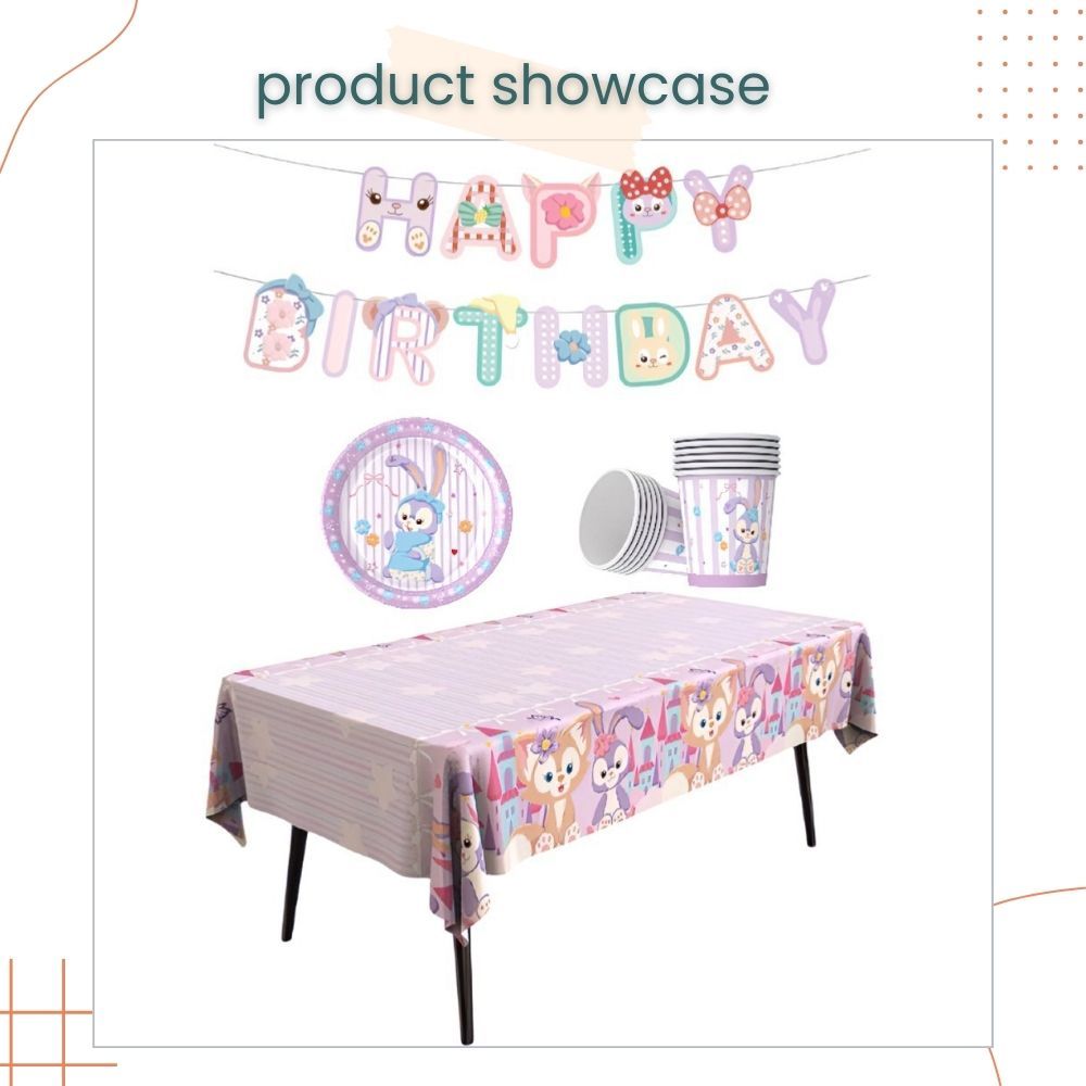 Sanrio Cinnamoroll Kuromi Disney StellaLou Disposable Tableware HBD Banner for Birthday Party Decoration