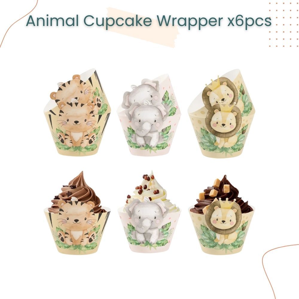 Safari Animal Theme 6 pcs Cupcake Wrapper Set for Birthday Party