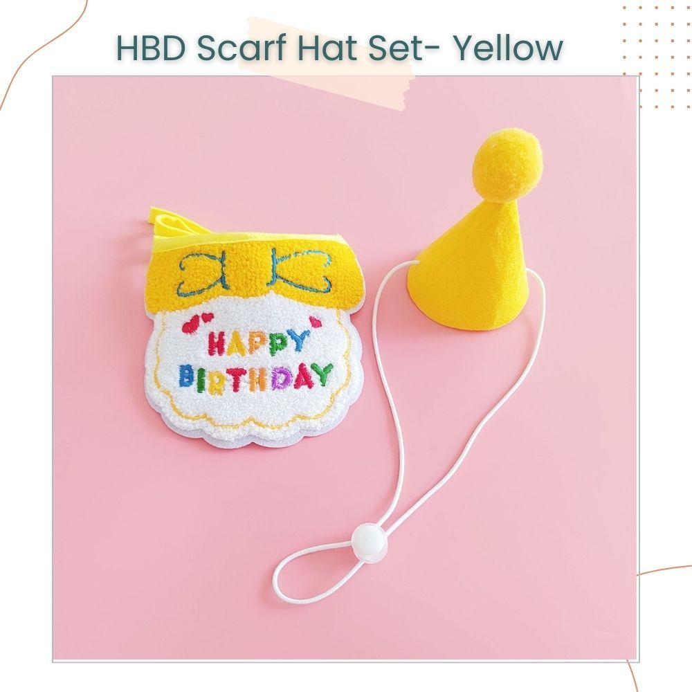 Korea Style Pets Dog Cat Colorful Birthday Scarft Hat Set for Pet's Birthday Costume