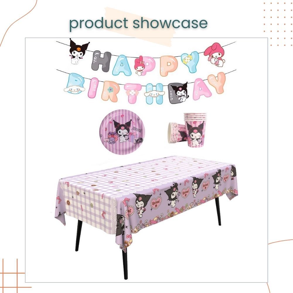 Sanrio Cinnamoroll Kuromi Disney StellaLou Disposable Tableware HBD Banner for Birthday Party Decoration