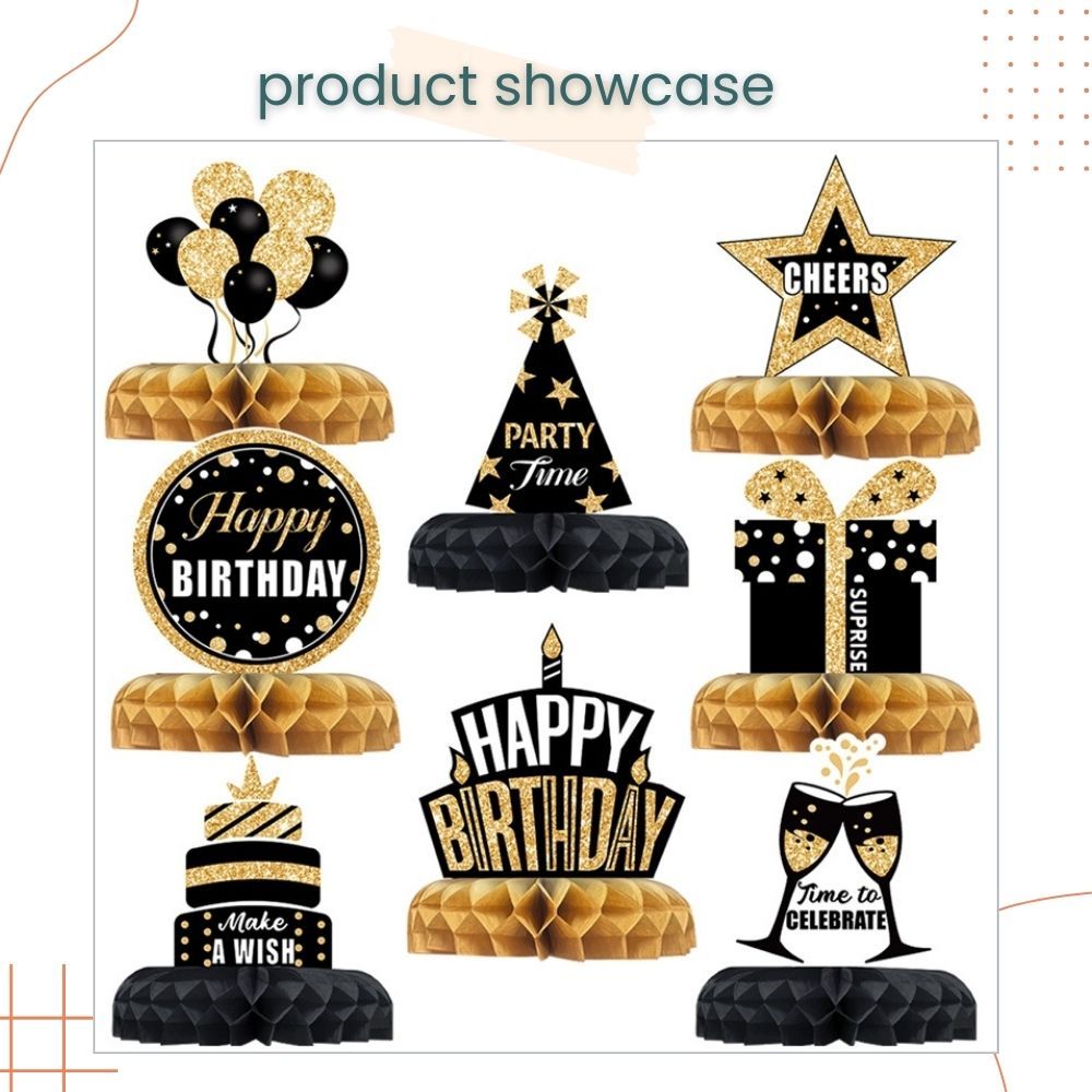 Gender Reveal Theme Black Gold HBD Theme Mermaid Dinosaur Animal Theme Table Décor Honeycomb for Birthday Party