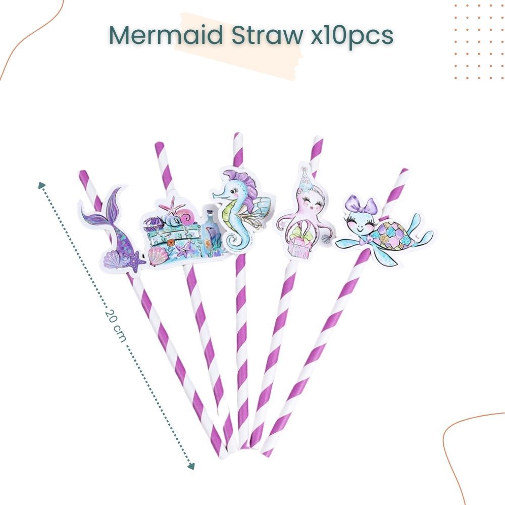 Kids Theme Mermaid Animal Dinosaur 10pcs/Pack Straw Set for Birthday Party