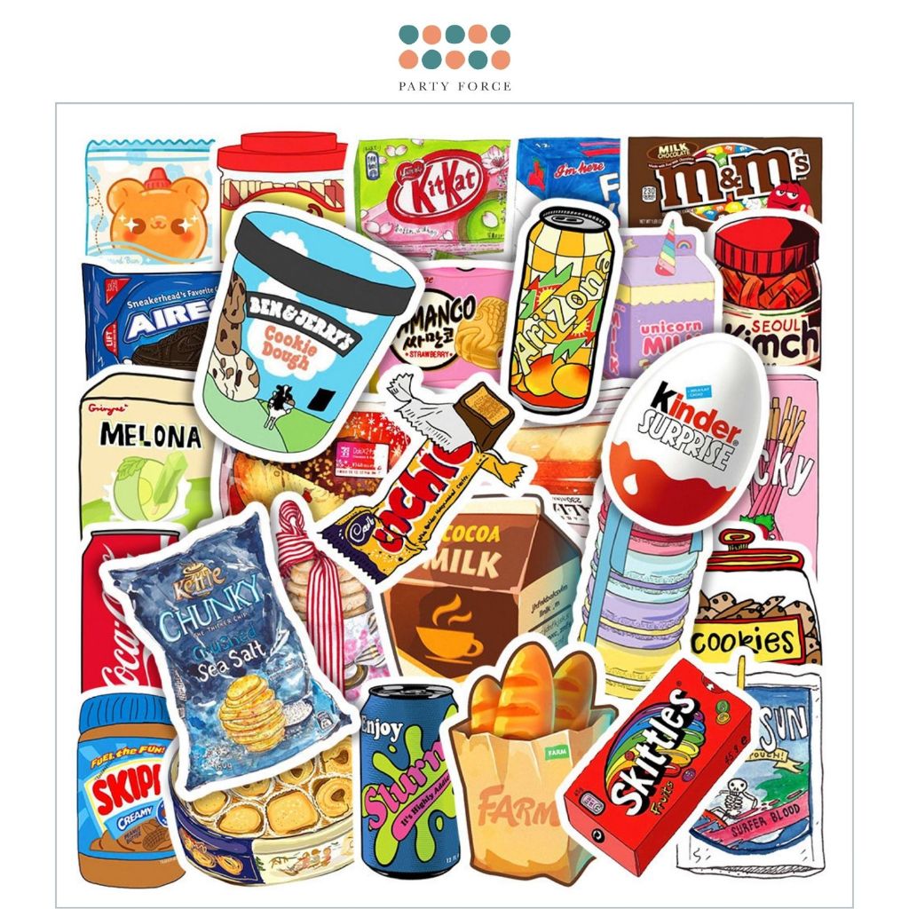 50pcs Snack Food and Drinks Stickers Cute for Kids Birthday Goodie Bag Gift