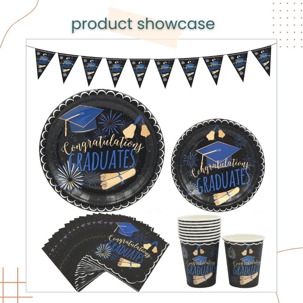 Black Theme Graduation Tableware Banner for Graduation Celebration Party Decoration