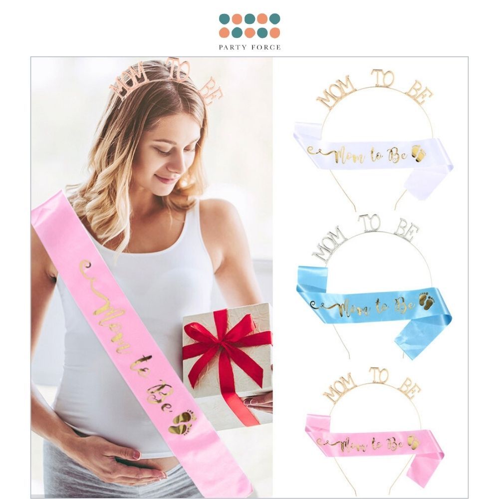 Mom To Be Satin Sash and Tiara Value Pack Set for Mummy