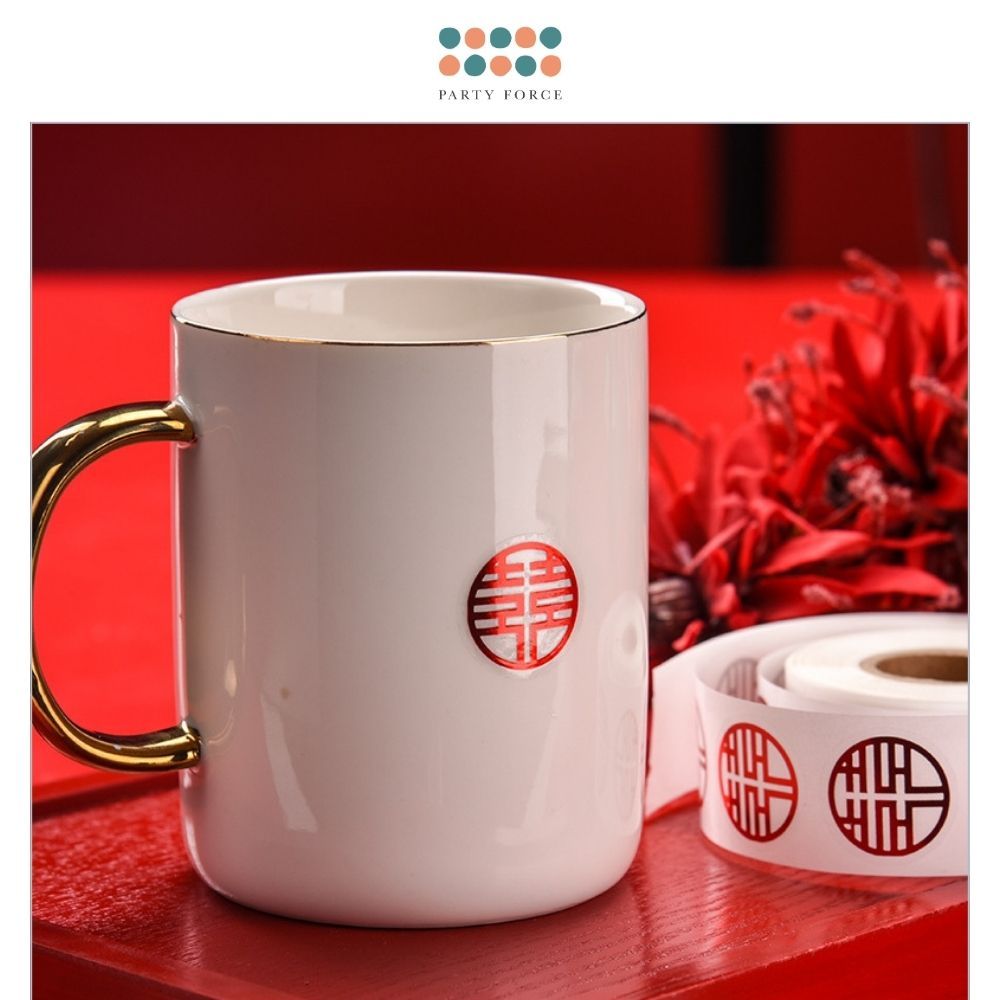 囍 Chinese Word Happiness Red Gold Iridescent Sticker 500pcs for Chinese Wedding Decoration