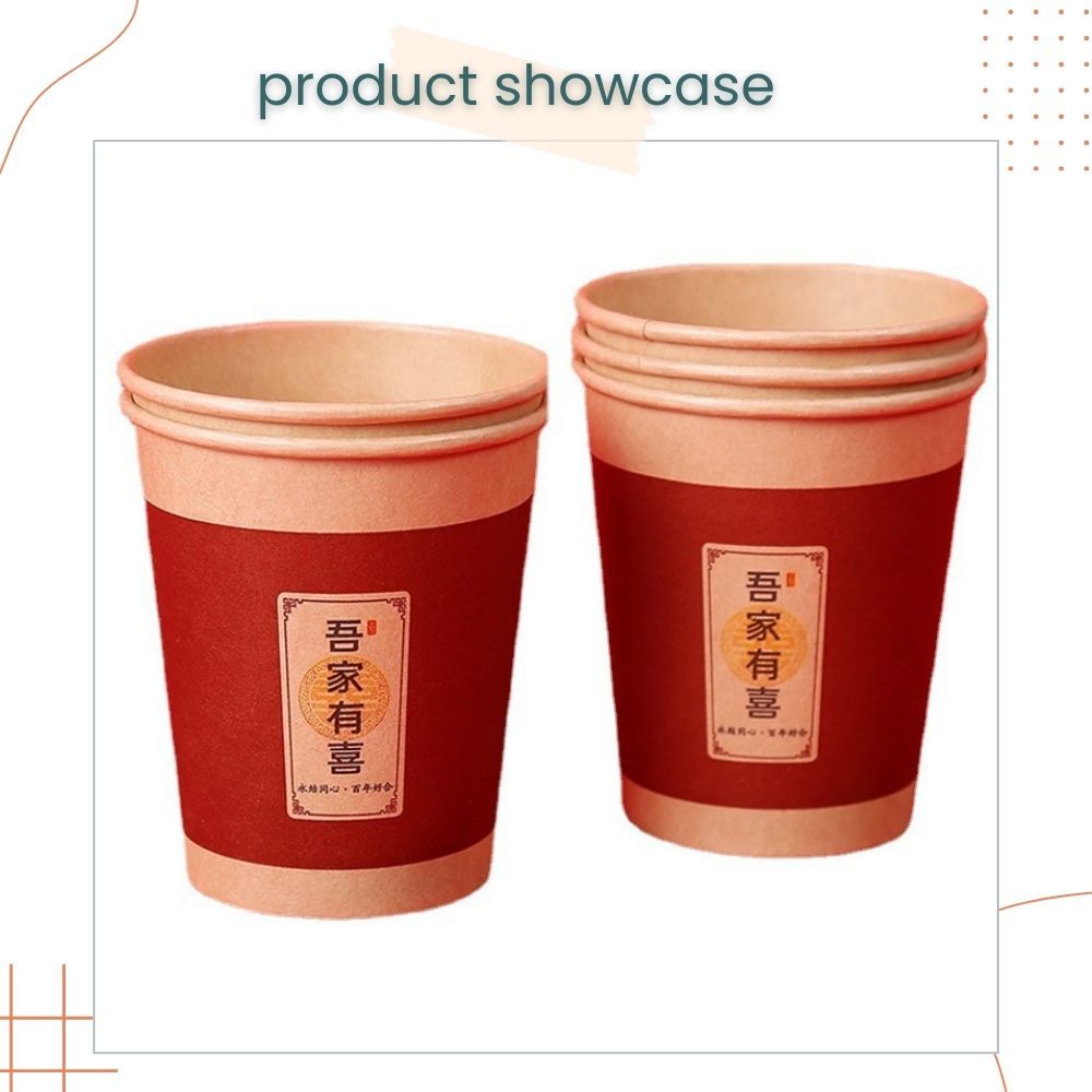 囍 Chinese Red Theme Happiness Happy Wedding Disposable Paper Cup 50pcs Set for Wedding Party