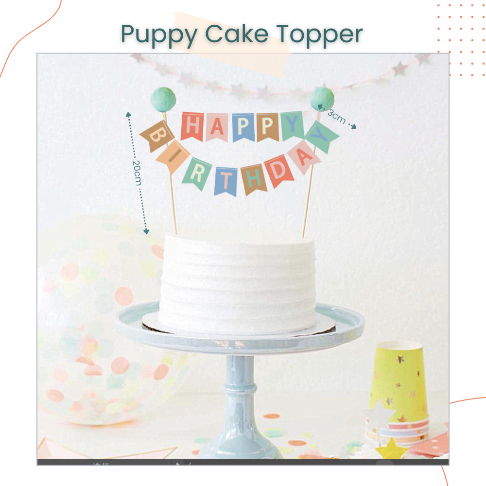 Puppy Theme Decoration Banner Cake Topper for Birthday Party