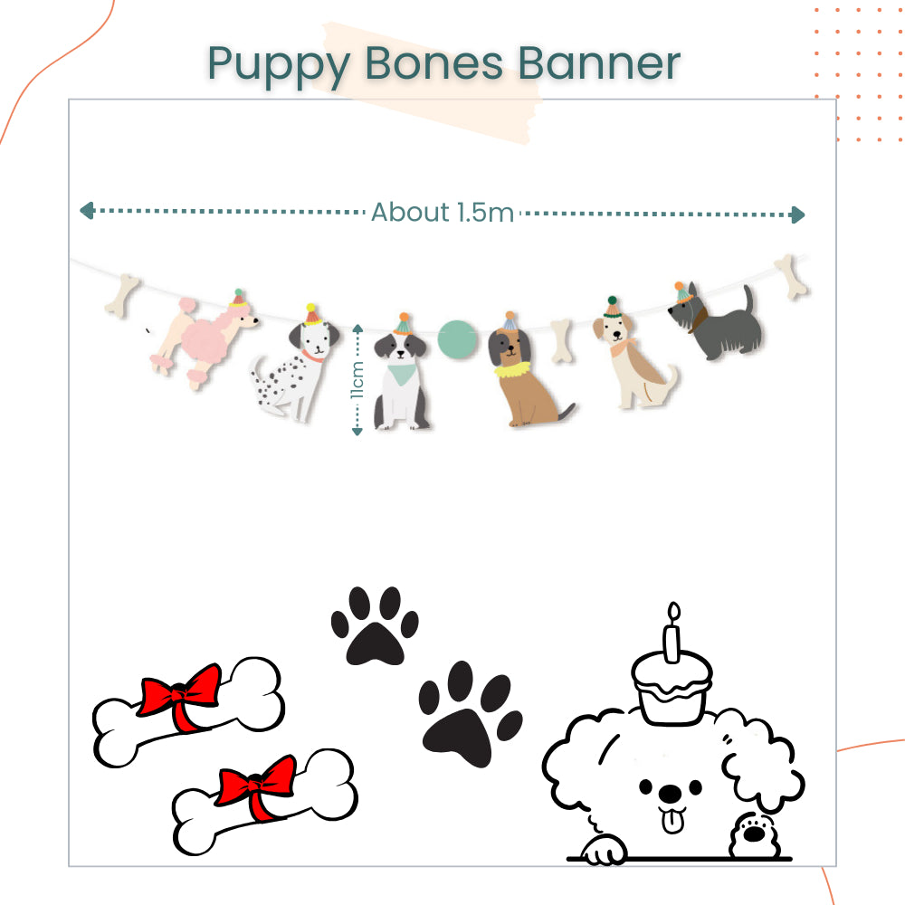 Puppy Theme Decoration Banner Cake Topper for Birthday Party