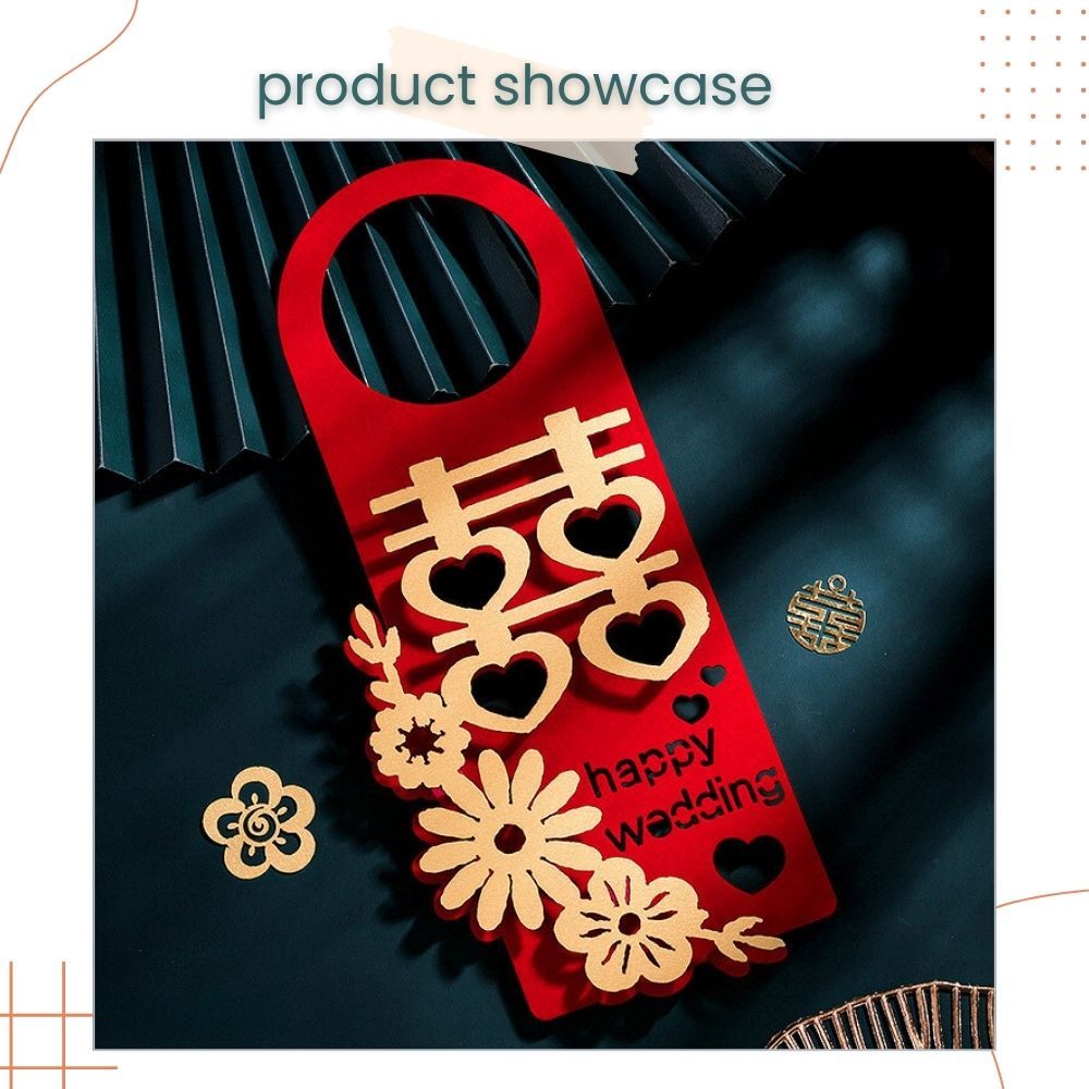 囍 Chinese Red Theme Door Handle Hanging Decoration 6pcs Set for Chinese Tradisional Wedding Decoration