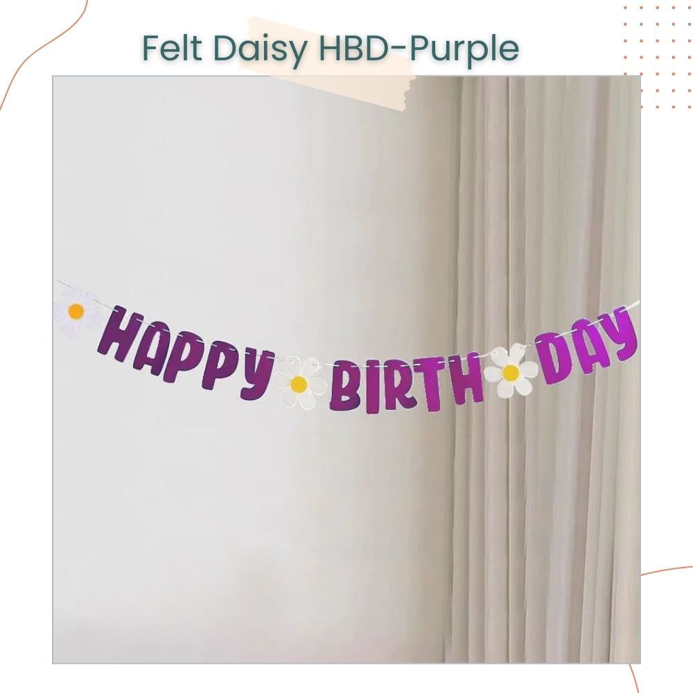 Korean Daisy Theme Happy birthday Banner Garland Felt Fabric Banner for Birthday Decoration