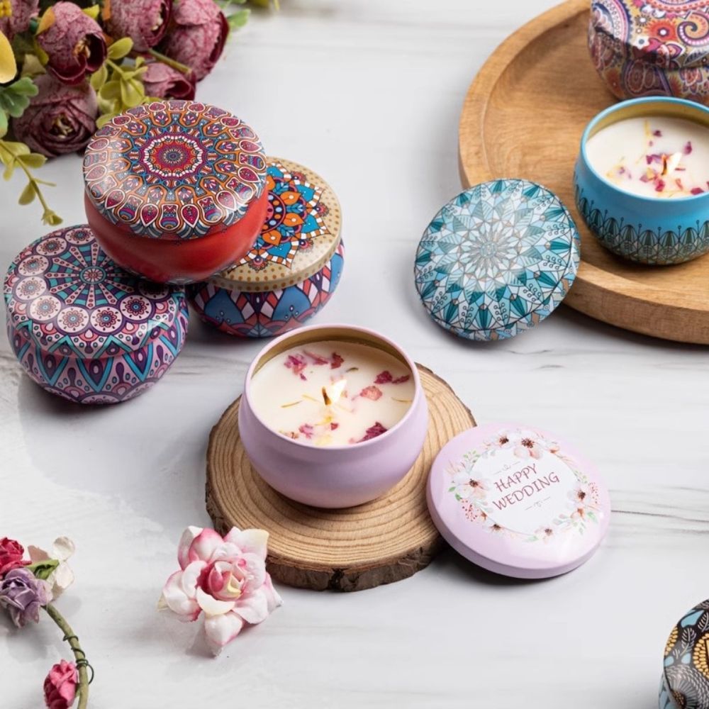 Scented Candle Natural Soy Wax Dried Flower Handmade Aromatherapy Tin Can Candle Gift