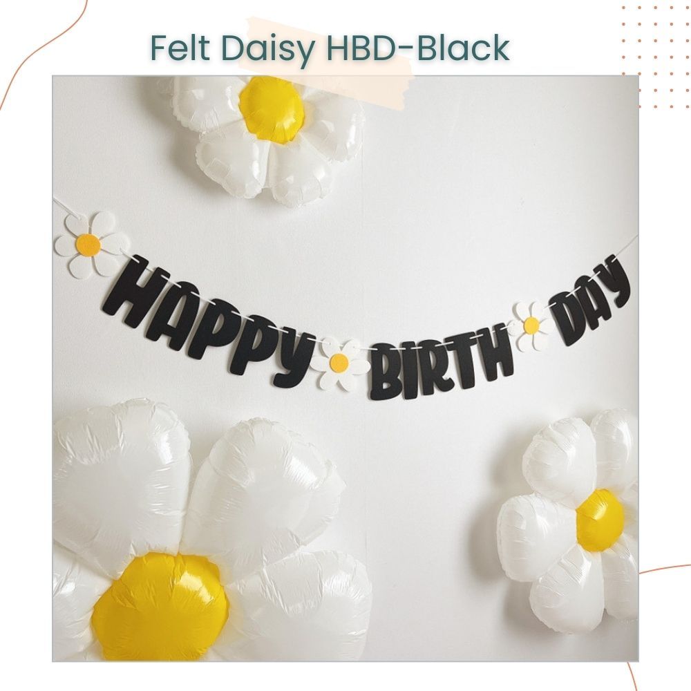 Korean Daisy Theme Happy birthday Banner Garland Felt Fabric Banner for Birthday Decoration