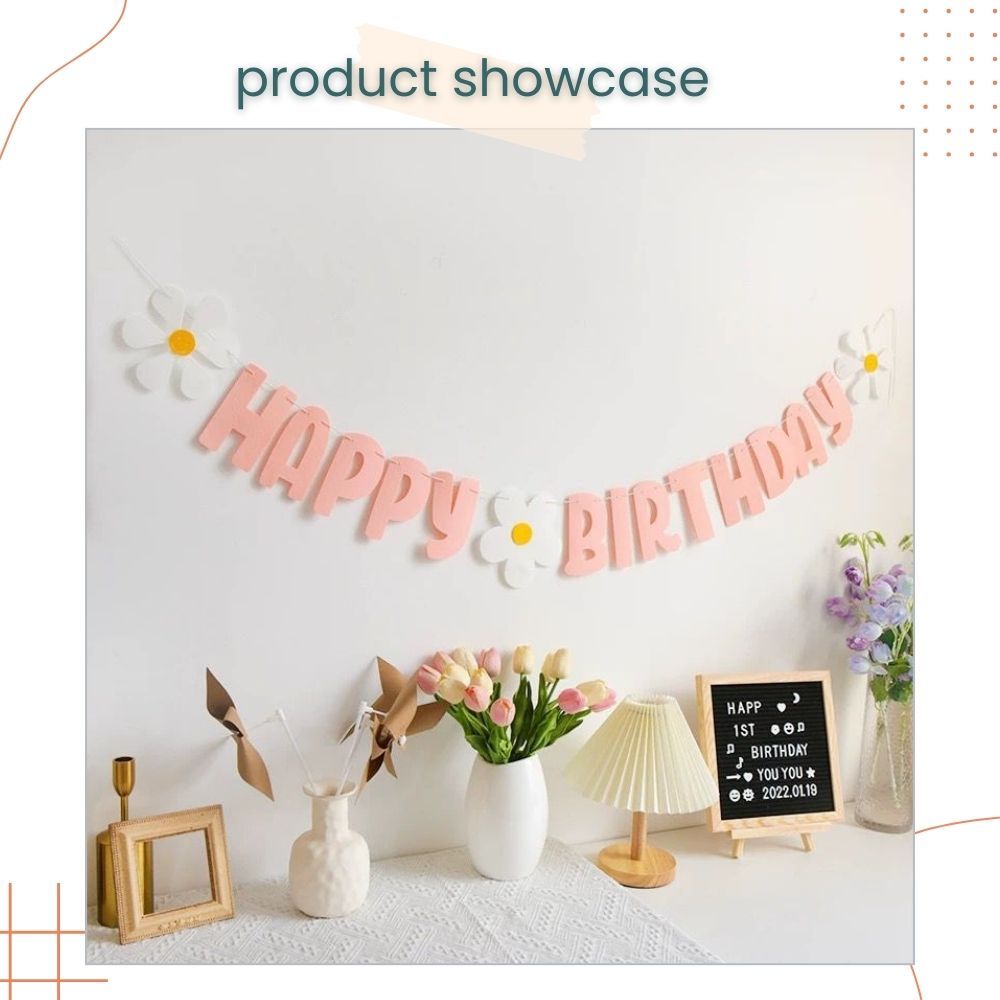 Korean Daisy Theme Happy birthday Banner Garland Felt Fabric Banner for Birthday Decoration