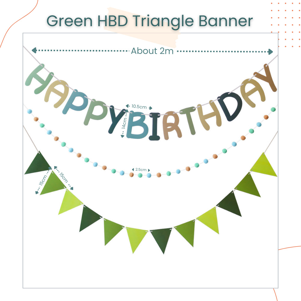 Happy Birthday Banner Set Pompom Triangle Flag Bunting for Party Event Decoration