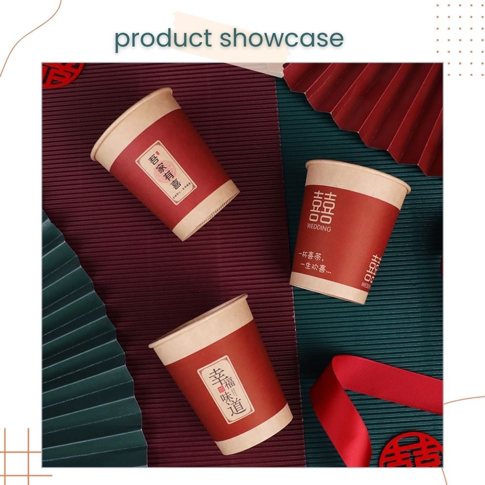 囍 Chinese Red Theme Happiness Happy Wedding Disposable Paper Cup 50pcs Set for Wedding Party