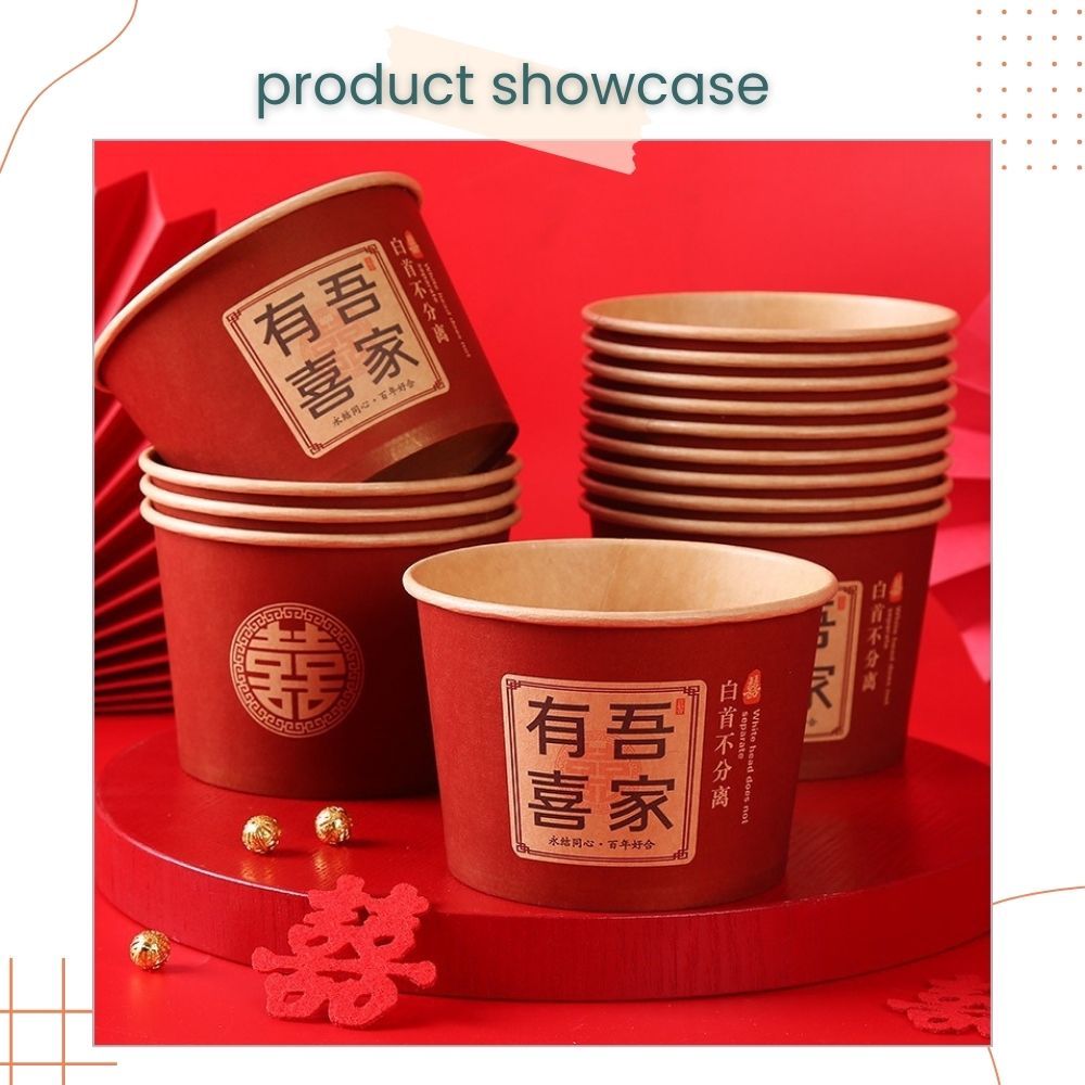 囍 Chinese Red Theme Happiness Disposable Paper Bowl 20pcs Set for Wedding Party