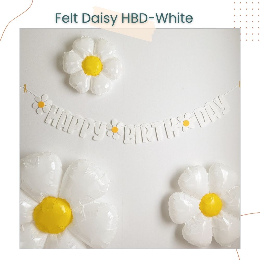 Korean Daisy Theme Happy birthday Banner Garland Felt Fabric Banner for Birthday Decoration