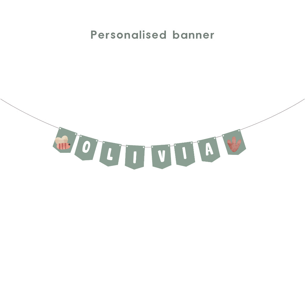 Personalised Woodland Bear Party Decoration Personalized Birthday Banner Cake Topper Cupcake Topper Customise