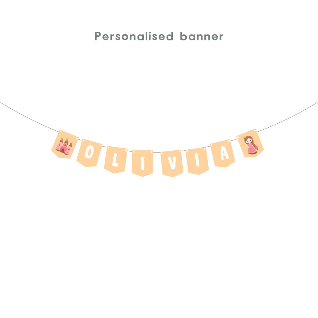 Personalised New Princess Party Decoration Personalized Birthday Banner Cake Topper Cupcake Topper Customise
