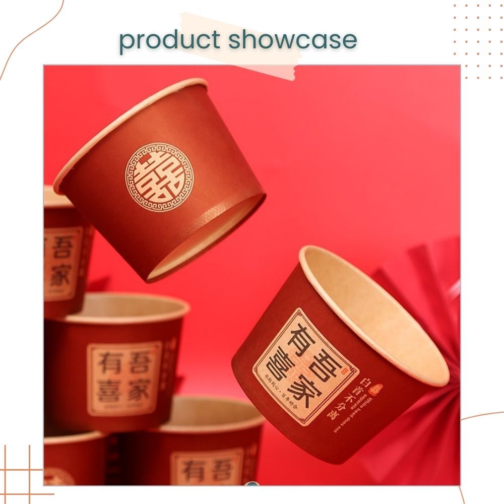 囍 Chinese Red Theme Happiness Disposable Paper Bowl 20pcs Set for Wedding Party