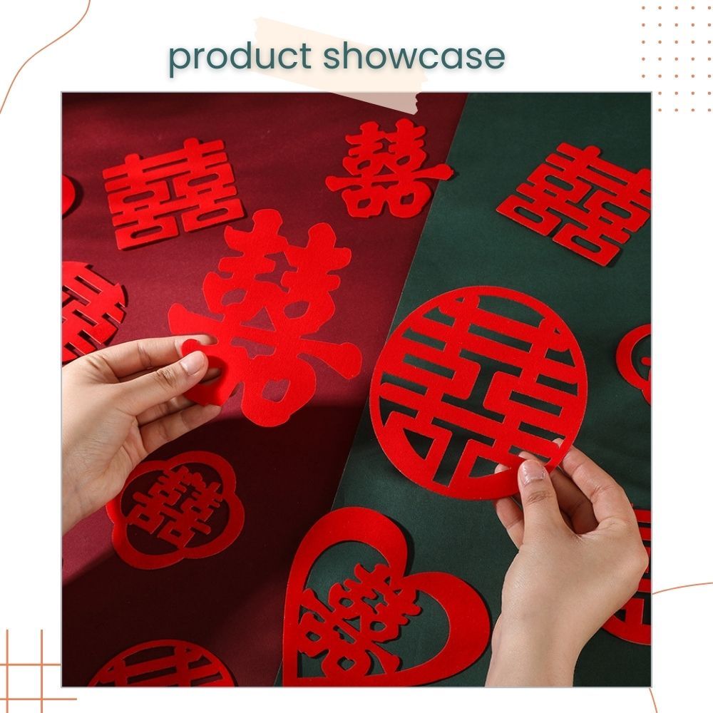 囍 Chinese Word Red Theme Big Happiness Sticker 10pcs Set for Chinese Wedding Decoration
