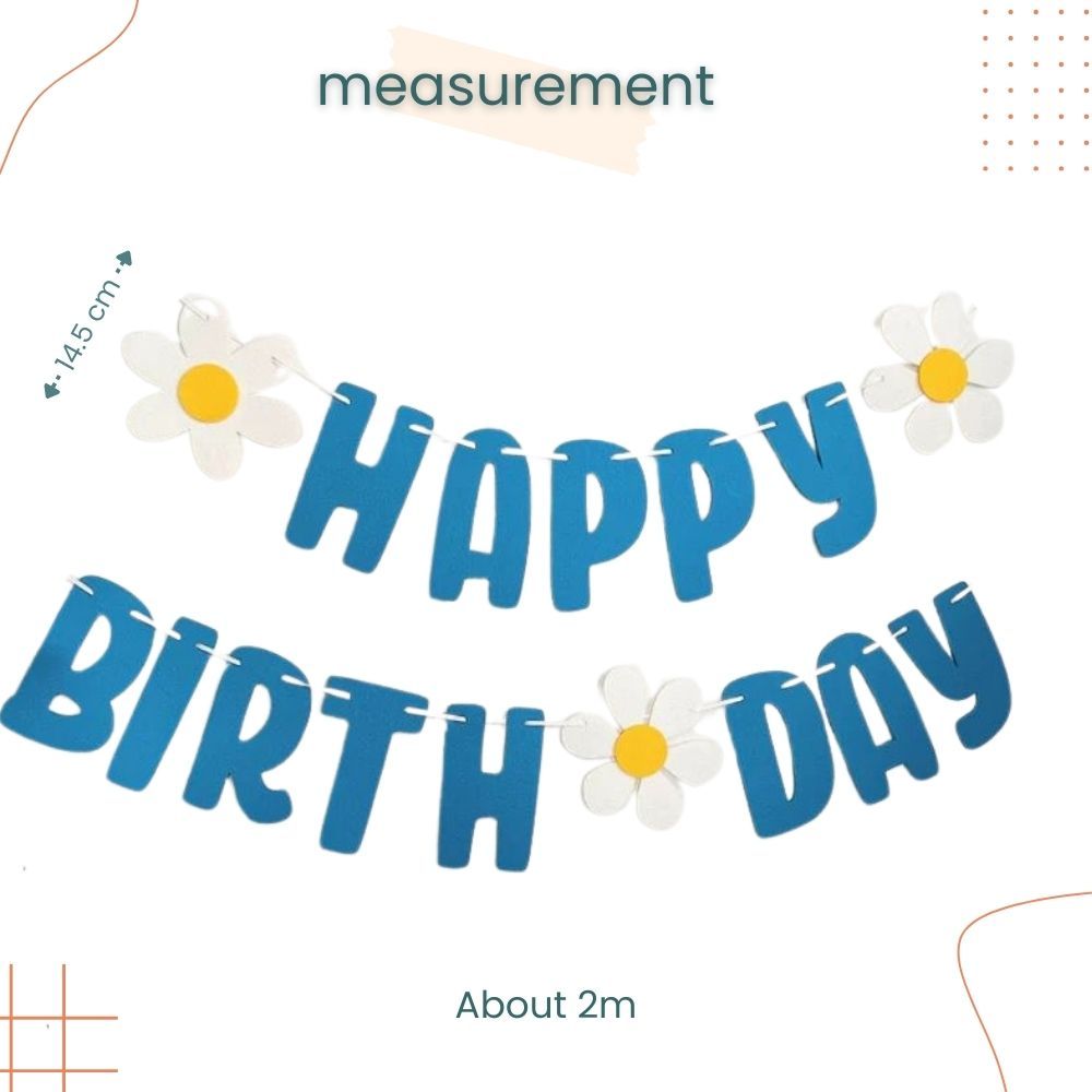 Korean Daisy Theme Happy birthday Banner Garland Felt Fabric Banner for Birthday Decoration