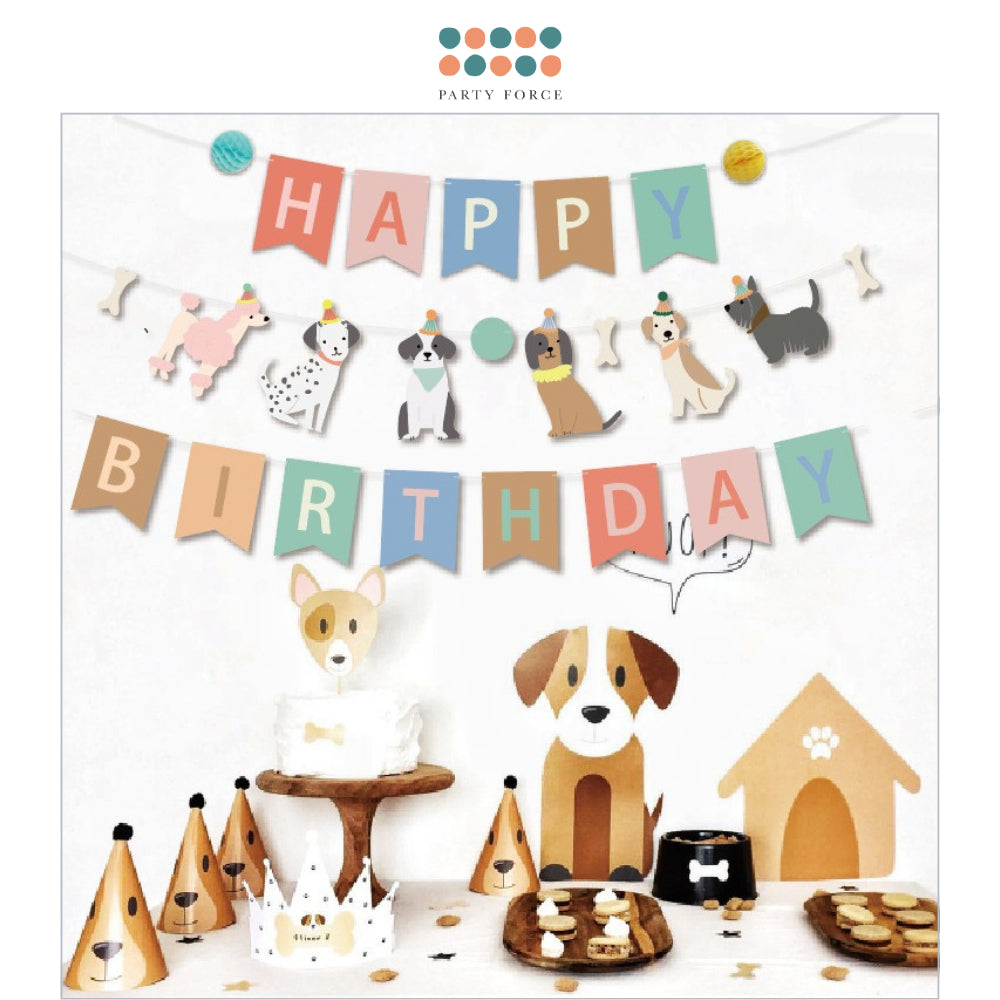 Puppy Theme Decoration Banner Cake Topper for Birthday Party