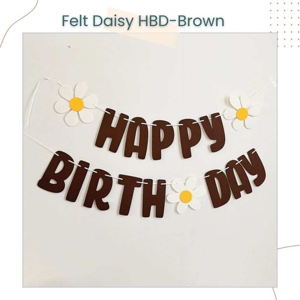 Korean Daisy Theme Happy birthday Banner Garland Felt Fabric Banner for Birthday Decoration