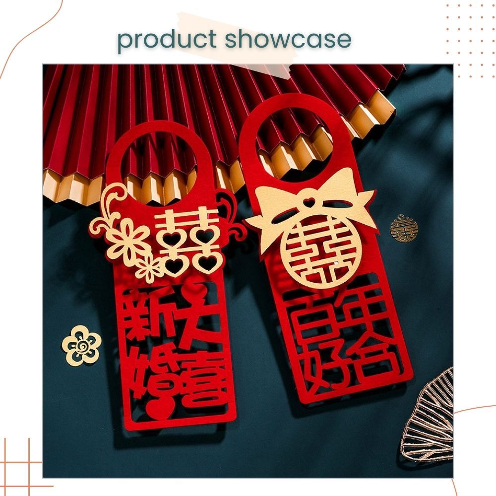 囍 Chinese Red Theme Door Handle Hanging Decoration 6pcs Set for Chinese Tradisional Wedding Decoration