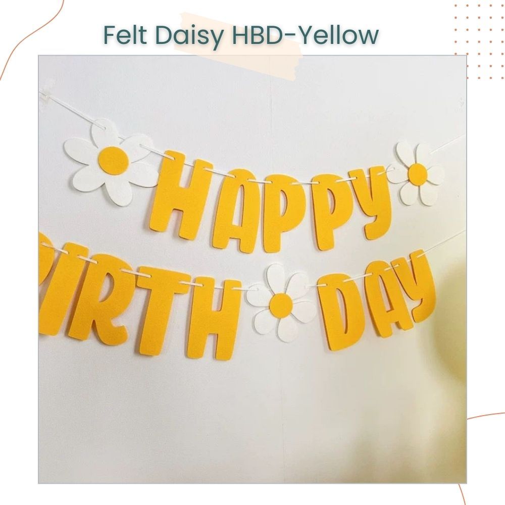 Korean Daisy Theme Happy birthday Banner Garland Felt Fabric Banner for Birthday Decoration