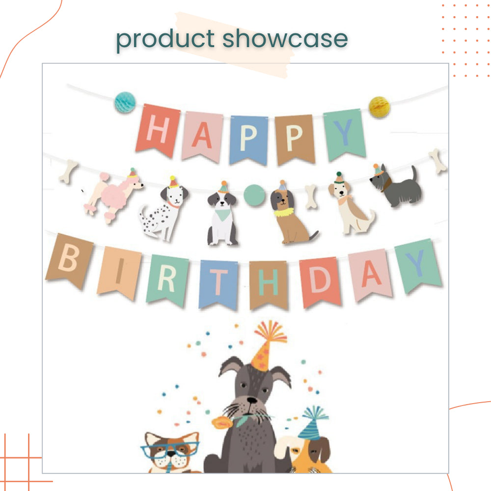 Puppy Theme Decoration Banner Cake Topper for Birthday Party