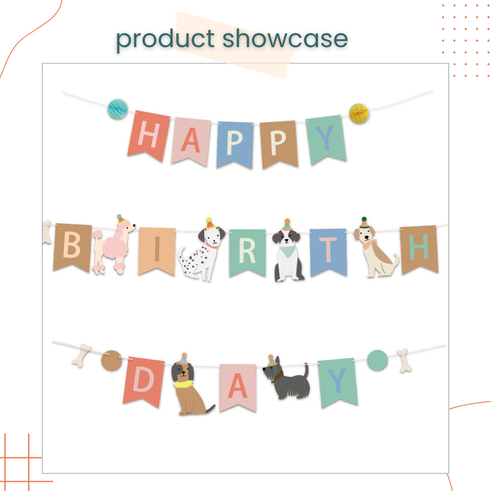 Puppy Theme Decoration Banner Cake Topper for Birthday Party