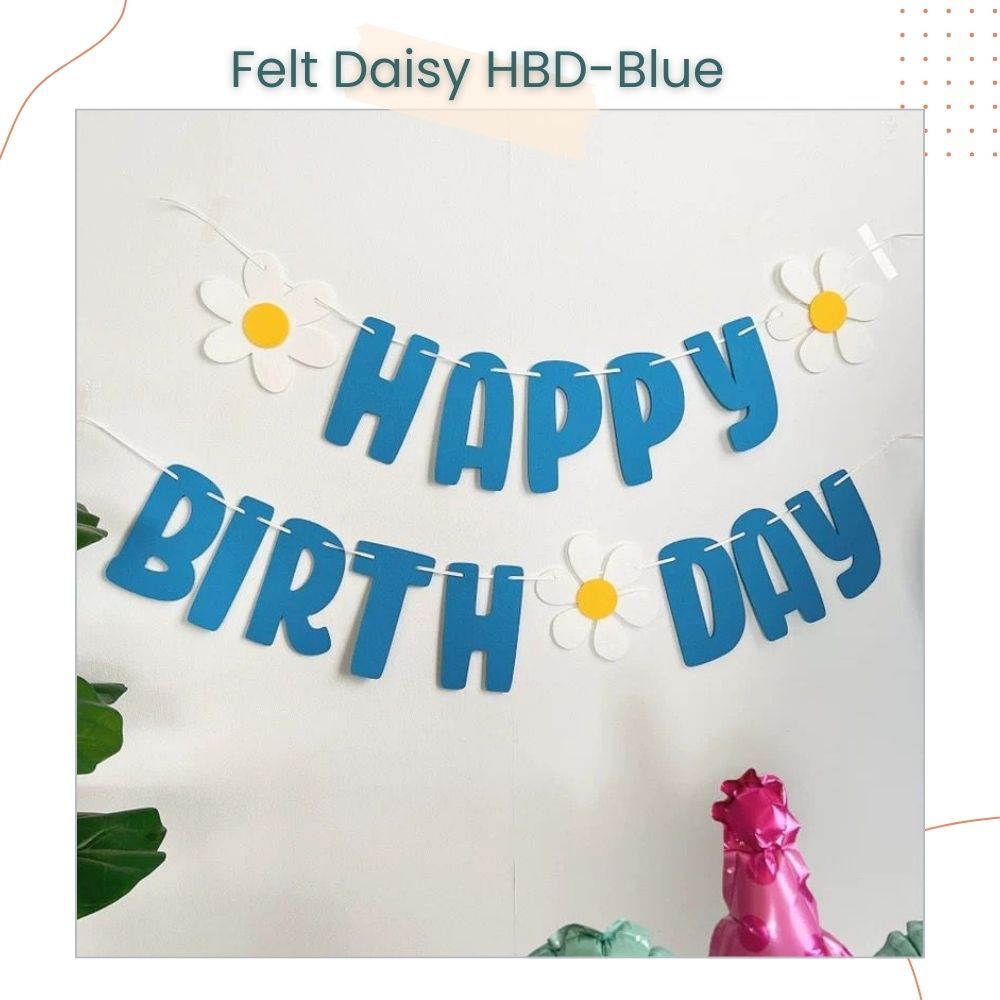 Korean Daisy Theme Happy birthday Banner Garland Felt Fabric Banner for Birthday Decoration