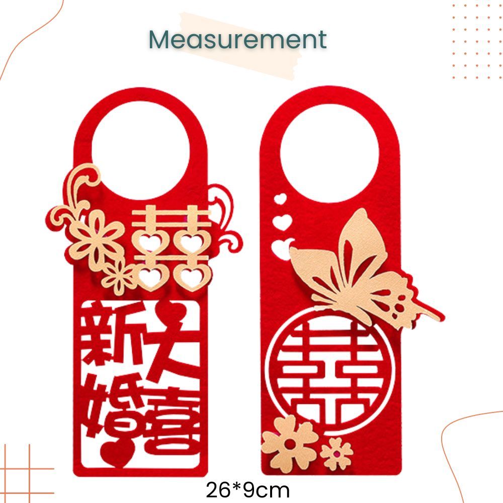 囍 Chinese Red Theme Door Handle Hanging Decoration 6pcs Set for Chinese Tradisional Wedding Decoration