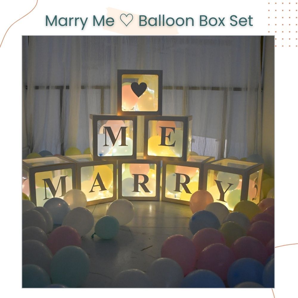 Marry Me ♡ Balloon Box With Letter Sticker Set for Marriage Proposal Essential