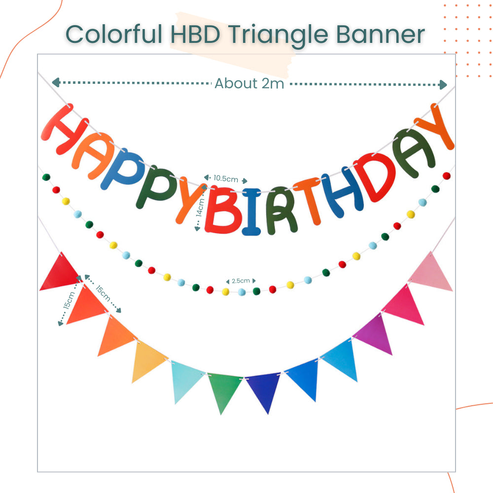 Happy Birthday Banner Set Pompom Triangle Flag Bunting for Party Event Decoration