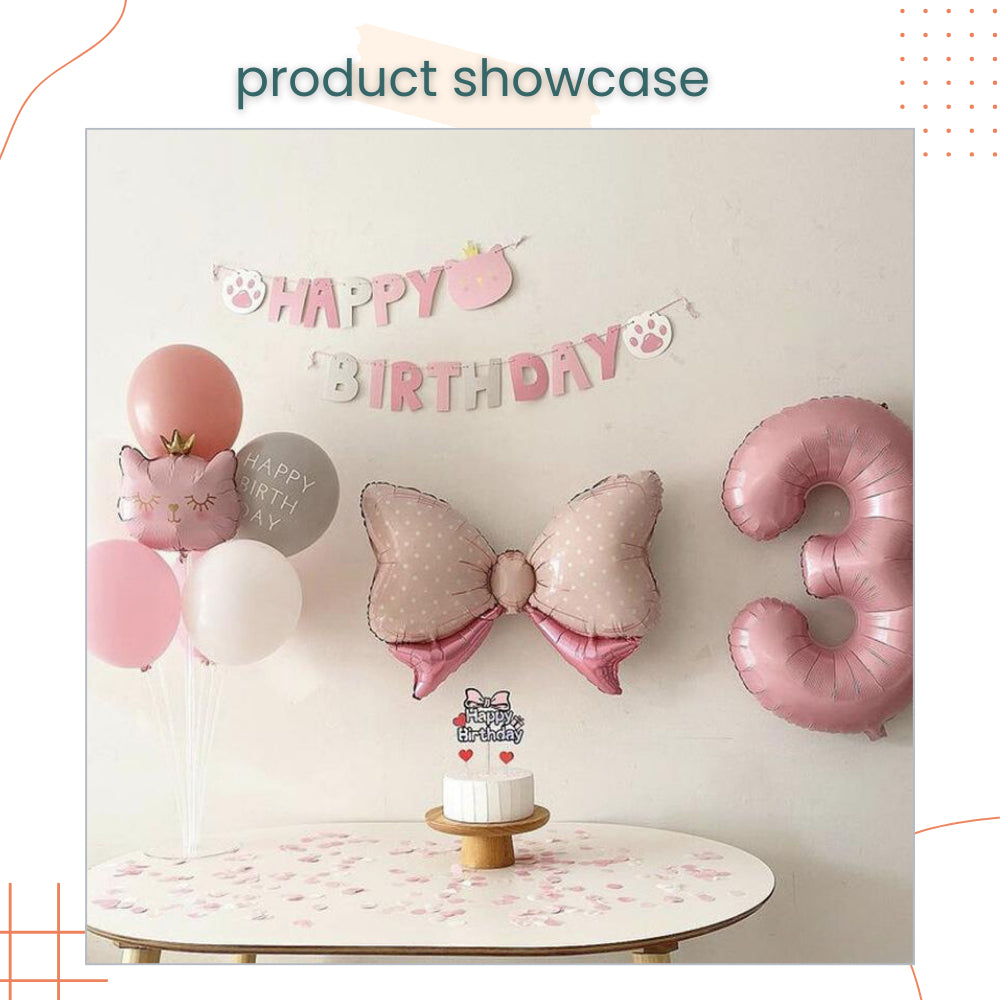 Kitty Happy Birthday Pink Crown Cat Banner Decoration for Birthday Party
